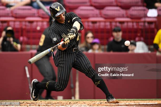 Alan Espinal of the Vanderbilt Commodores bats against the South Carolina Gamecocks in the fourth inning during the first game of their double header...