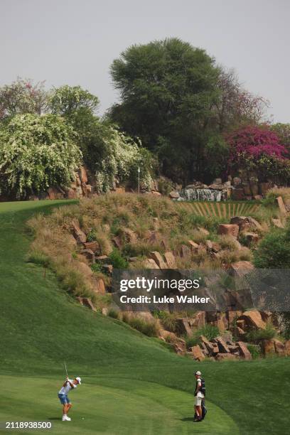 Espen Kofstad of Norway plays his second shot on the 17th hole during day one of the Hero Indian Open at DLF Golf and County Club on March 28, 2024...