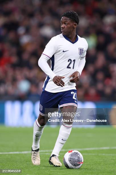 Kobbie Mainoo of England during the international friendly match between England and Brazil at Wembley Stadium on March 23, 2024 in London, England.