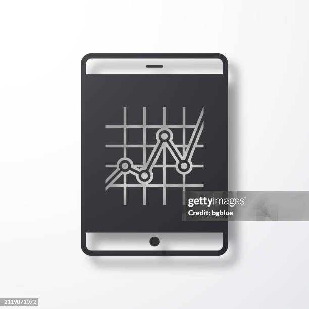 tablet pc with graph. icon with shadow on white background - using ipad white background stock illustrations