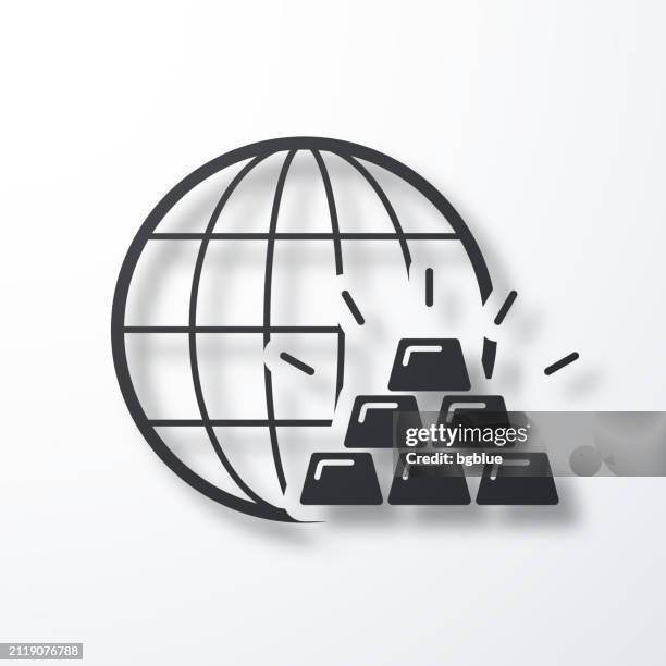 gold bars with globe. icon with shadow on white background - 3d data bars stock illustrations