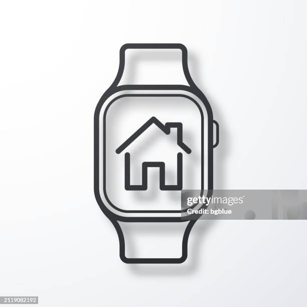 smartwatch with smart home. line icon with shadow on white background - 3d clock stock illustrations