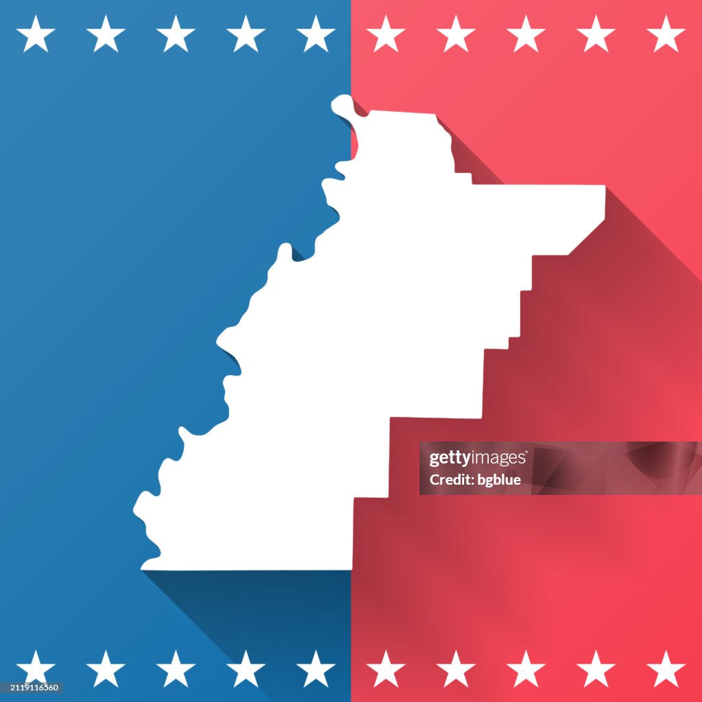 Talladega County, Alabama. Map on blue and red background