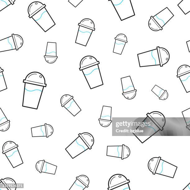 cup with dome. seamless pattern. line icons on white background - clear plastic cup stock illustrations