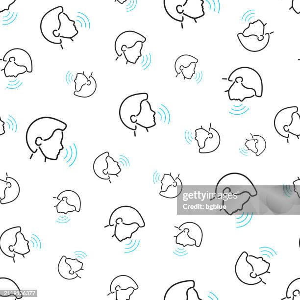 voice recognition. seamless pattern. line icons on white background - voice recognition background stock illustrations