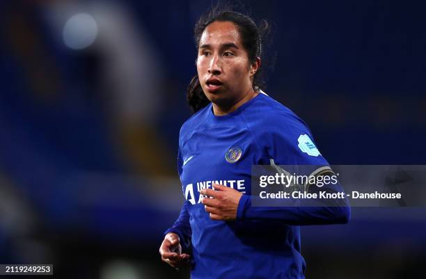 Mayra Ramirez of Chelsea in action during the UEFA Women's Champions League 2023/24 Quarter Final Leg Two match between Chelsea FC Women and AFC Ajax...