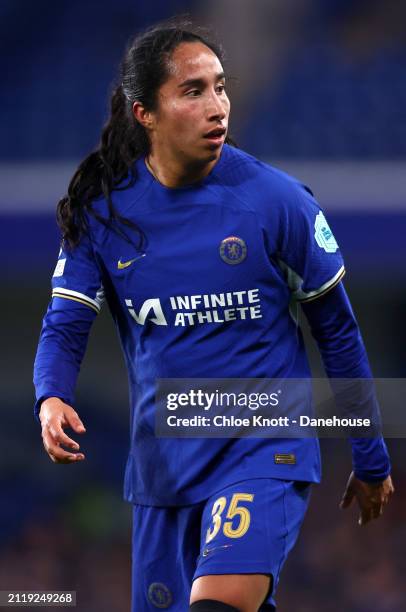 Mayra Ramirez of Chelsea in action during the UEFA Women's Champions League 2023/24 Quarter Final Leg Two match between Chelsea FC Women and AFC Ajax...