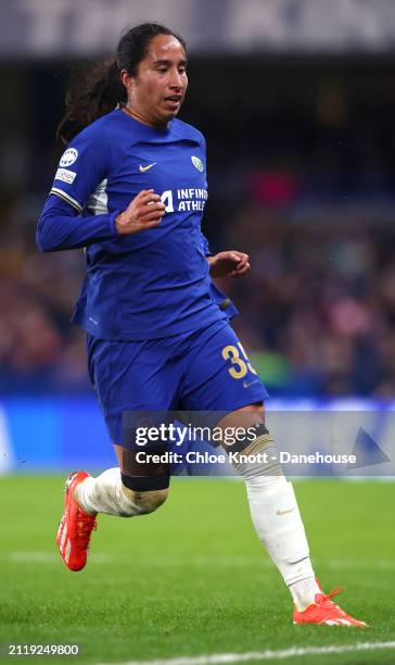 Mayra Ramirez of Chelsea in action during the UEFA Women's Champions League 2023/24 Quarter Final Leg Two match between Chelsea FC Women and AFC Ajax...
