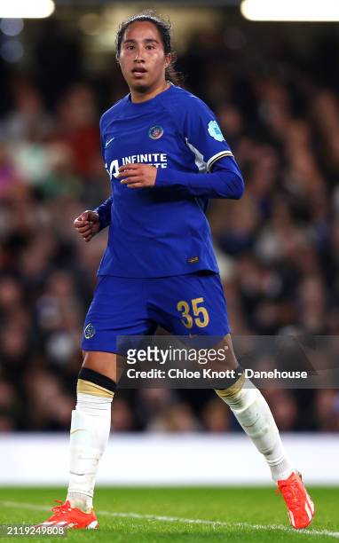 Mayra Ramirez of Chelsea in action during the UEFA Women's Champions League 2023/24 Quarter Final Leg Two match between Chelsea FC Women and AFC Ajax...