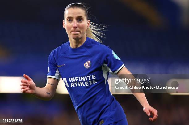 Jelena Cankovic of Chelsea looks on during the UEFA Women's Champions League 2023/24 Quarter Final Leg Two match between Chelsea FC Women and AFC...