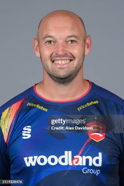 Nick Browne of Essex poses for a photo in the Vitality Blast kit during the Essex CCC photocall at The Cloud County Ground on March 27, 2024 in...