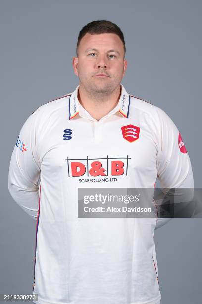 Adam Rossington of Essex poses for a photo in the Vitality Championship kit during the Essex CCC photocall at The Cloud County Ground on March 27,...