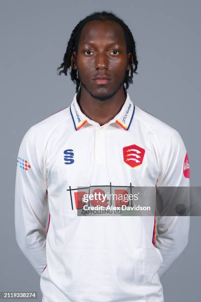 Jamal Richards of Essex poses for a photo in the Vitality Championship kit during the Essex CCC photocall at The Cloud County Ground on March 27,...