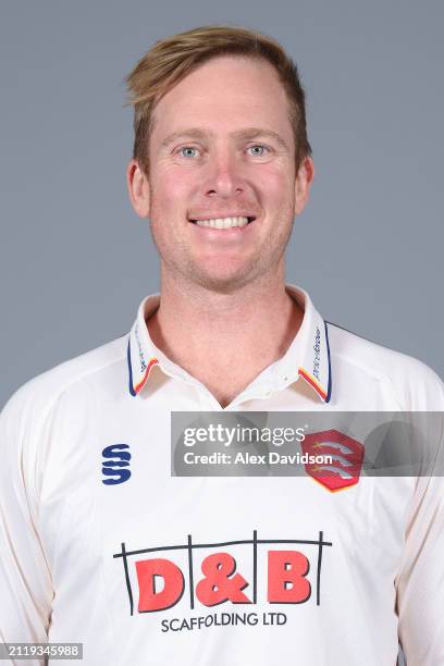 Simon Harmer of Essex poses for a photo in the Vitality Championship kit during the Essex CCC photocall at The Cloud County Ground on March 27, 2024...