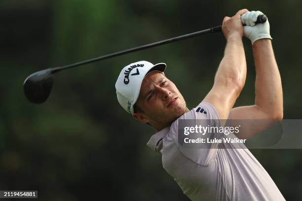 Matthew Jordan of England tees off on the 6th hole during day one of the Hero Indian Open at DLF Golf and County Club on March 28, 2024 in Singapore.