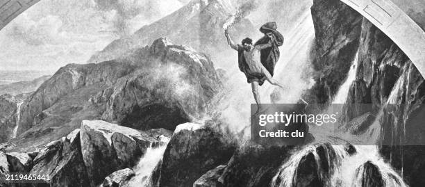 illustrations, cliparts, dessins animés et icônes de prométhée délivrant la lumière - prométhée personnage mythologique