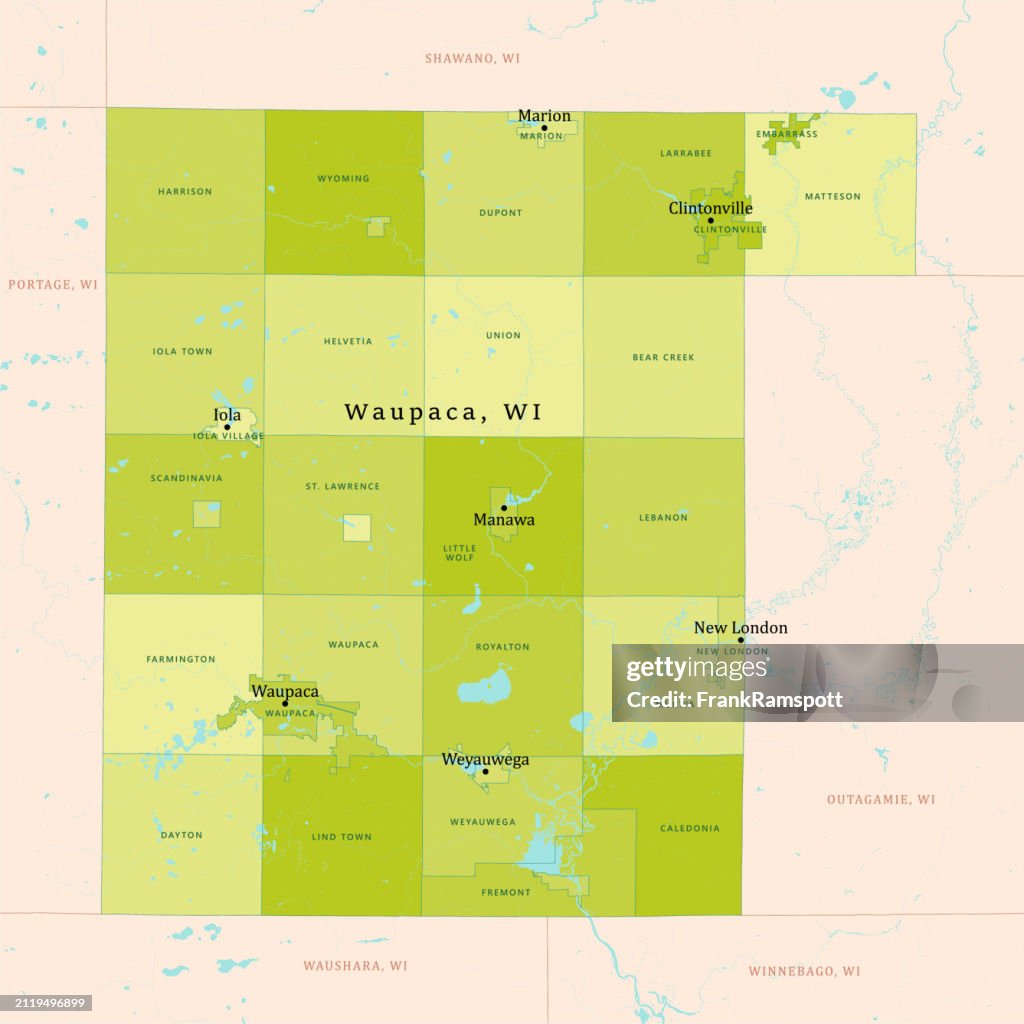 WI Waupaca County Vector Map Green