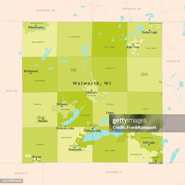 wi walworth county vector map green - lake geneva wisconsin stock illustrations