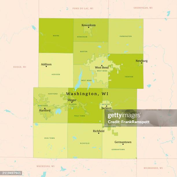 wi washington county vector map green - hartford wisconsin stock illustrations
