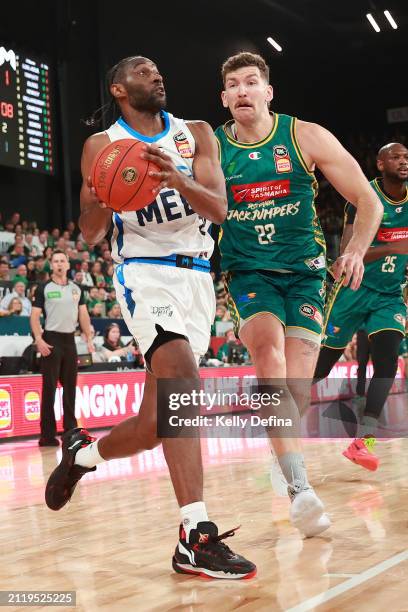 Ian Clark of United handles the ball during game four of the NBL Championship Grand Final Series between Tasmania JackJumpers and Melbourne United at...