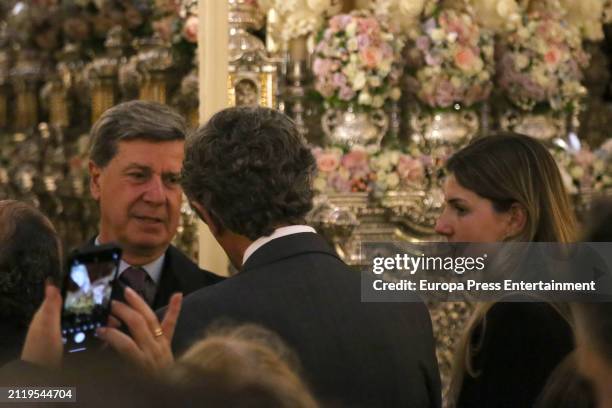 Cayetano Martinez de Irujo attends the Cristo de los Gitanos on Maundy Thursday with his daughter, Amina Martinez de Iurjo, on March 28 in Seville,...