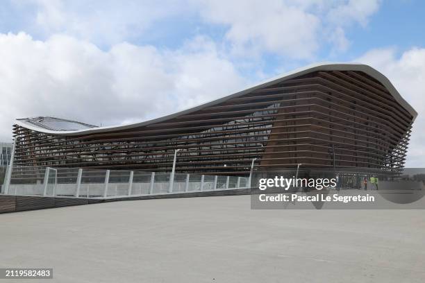 General view of the Olympic Aquatic Centre on March 28, 2024 in Paris, France. Paris will host the Summer Olympics from July 26 till August 11, 2024.