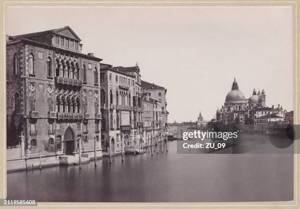 historical view of venice, italy, original photograph, published ca. 1870 - santa maria della salute stock illustrations