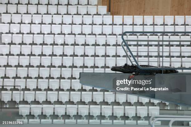 Seats of the Olympic Aquatic Centre are pictured on March 28, 2024 in Paris, France. Paris will host the Summer Olympics from July 26 till August 11,...