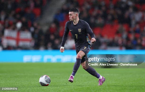 Phil Foden of England during the international friendly match between England and Belgium at Wembley Stadium on March 26, 2024 in London, England.