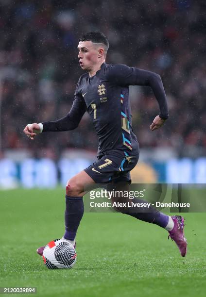 Phil Foden of England during the international friendly match between England and Belgium at Wembley Stadium on March 26, 2024 in London, England.