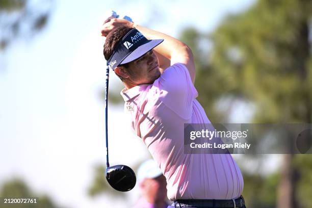 Beau Hossler of the United States hits a tee shot on the 12th hole during the first round of the Texas Children's Houston Open at Memorial Park Golf...