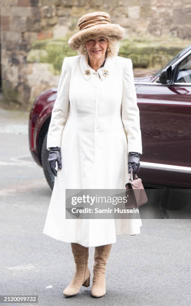 Queen Camilla attends The Royal Maundy Service at Worcester Cathedral on March 28, 2024 in Worcester, England.