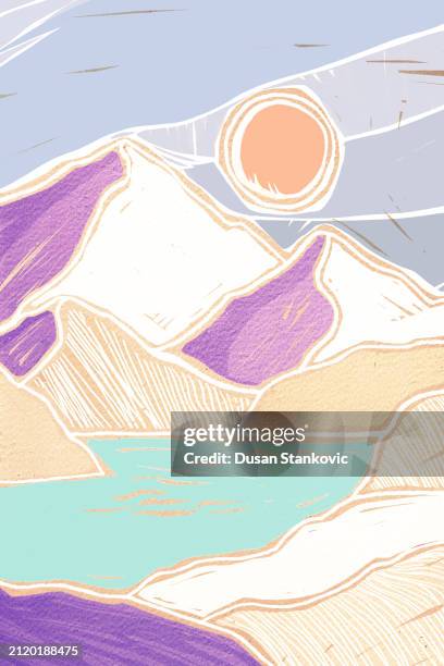 a zen state in the mountains - spring mix stock illustrations