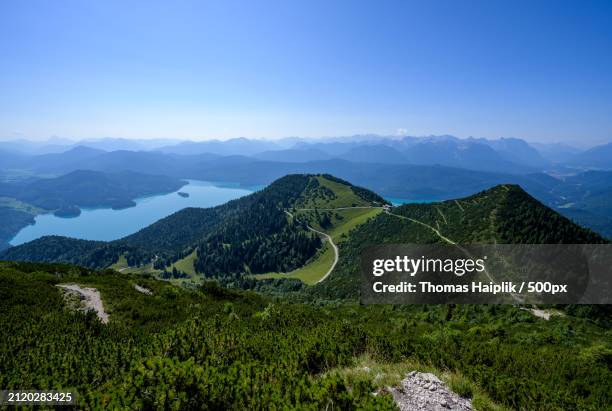 scenic view of mountains against clear blue sky - türkis blau stock pictures, royalty-free photos & images