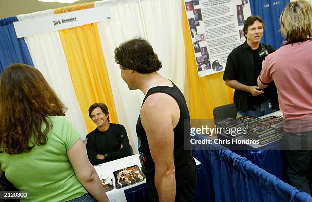 Actors Dirk Benedict and Richard Hatch of the "Battlestar Galactica" television series, talk to fans at the Sci-Fi and Fantasy Creators Convention...
