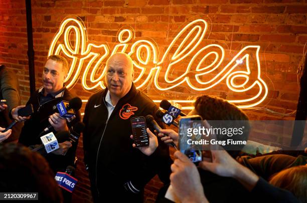 Former Baltimore Oriole Cal Ripken Jr. Talks to the media on Opening Day at Oriole Park at Camden Yards on March 28, 2024 in Baltimore, Maryland.