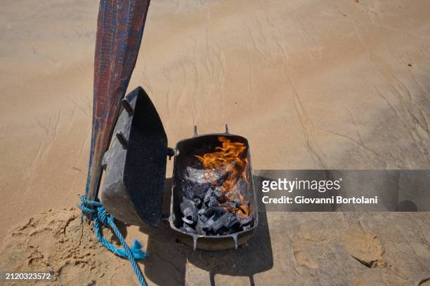 brazier on the beach - brazier stock pictures, royalty-free photos & images