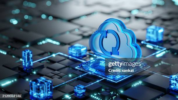 concepto de almacenamiento en la nube y concepto de computación en la nube. fondo de tecnología digital con icono cloud 3d - actualización comunicación fotografías e imágenes de stock
