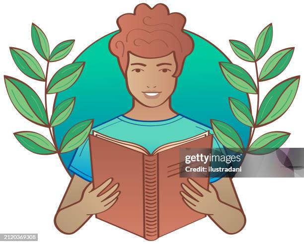 boy reading book - teenagers only stock illustrations