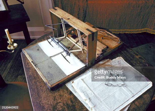 View of a polygraph, a copy device invented by Thomas Jefferson, at Monticello, home of President Thomas Jefferson, third president of the United...