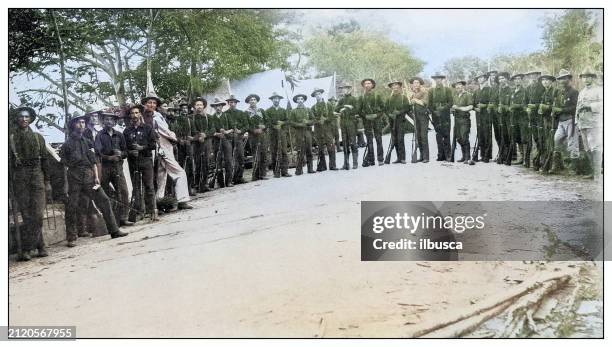 antique black and white photograph: 16th regiment pennsylvania volunteers, puerto rico - caribbean indigenous illustration stock illustrations