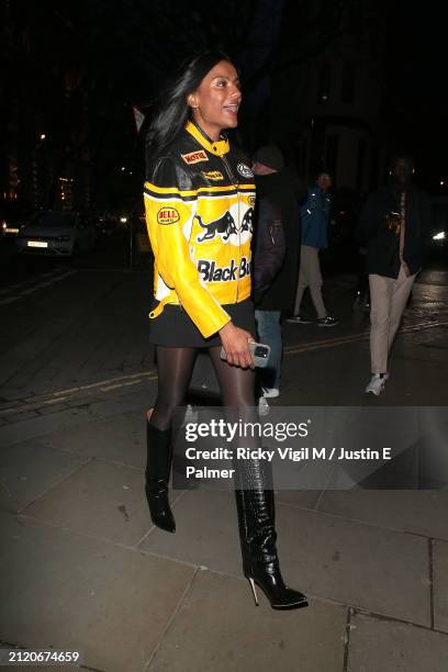 Simone Ashley seen attending Cabaret - gala night at Kit Kat Club at the Playhouse Theatre on March 28, 2024 in London, England.