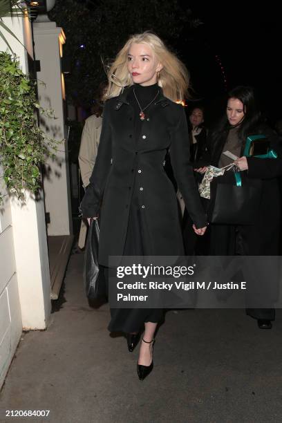 Anya Taylor-Joy is seen attending Cabaret gala night at the Kit Kat Club at the Playhouse Theatre on March 28, 2024 in London, England.