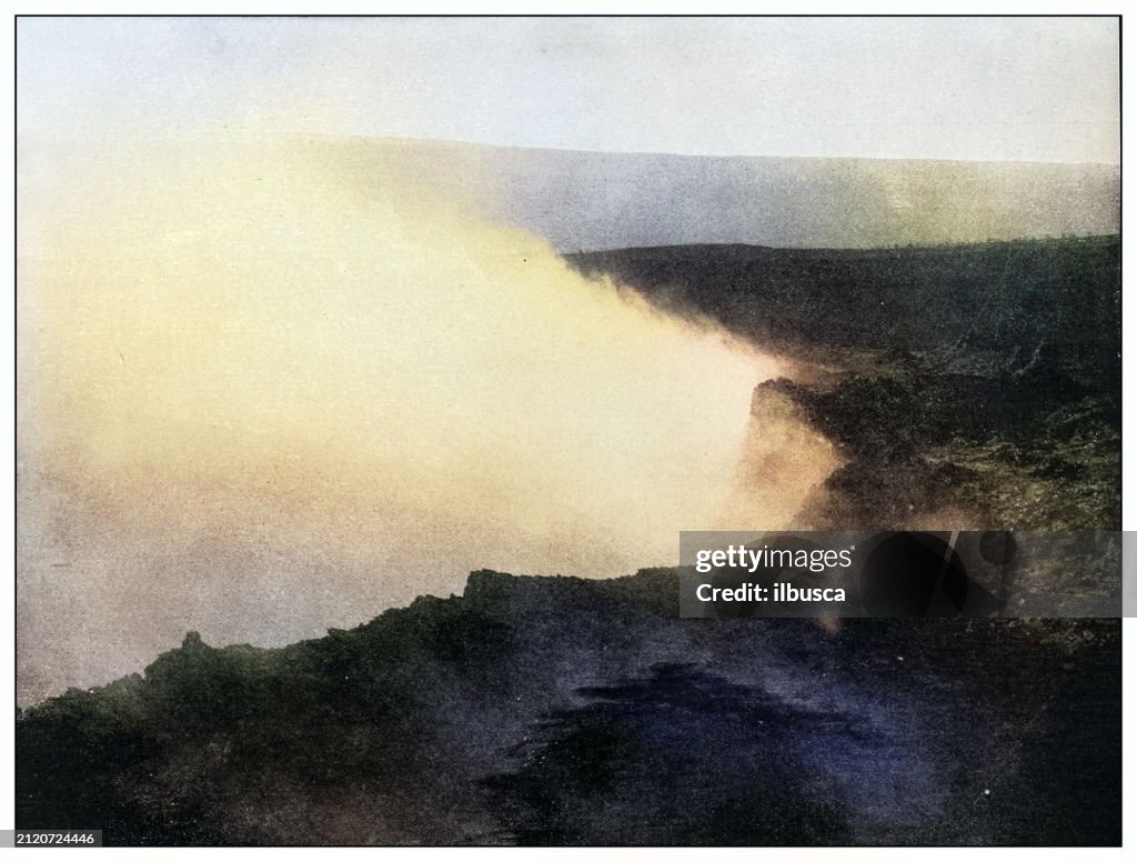 Antique black and white photograph: Crater of volcano Kilauea, Hawaii