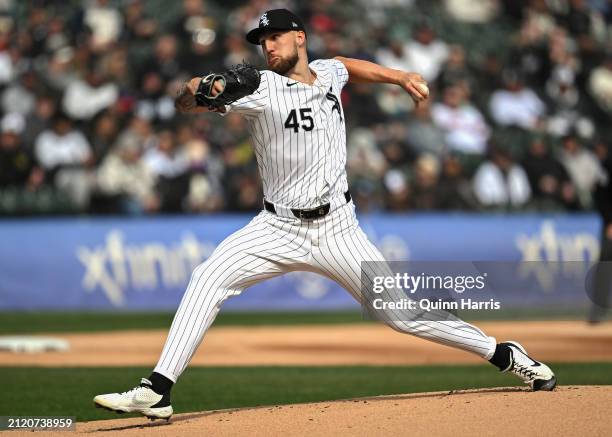 Garrett Crochet of the Chicago White Sox throws in the first inning of the Opening Day game against the Detroit Tigers at Guaranteed Rate Field on...