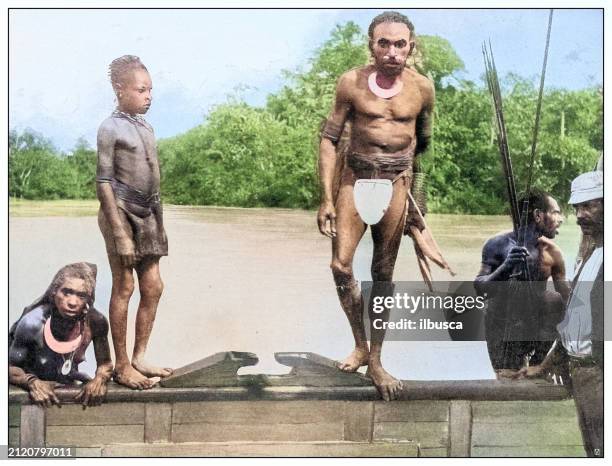 antique black and white photograph: monteses people, philippines - primitivismus stock-grafiken, -clipart, -cartoons und -symbole