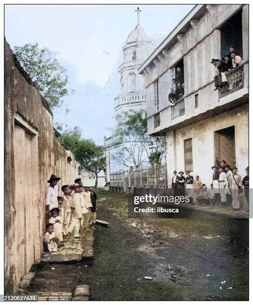 antique black and white photograph: san pedro, cavite, philippines - san pedro stock illustrations