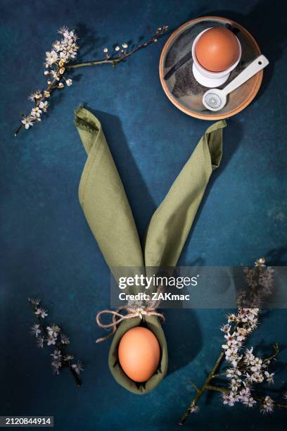 easter bunny concept with eggs, bunny ears and spring flowers - vertical banner stock pictures, royalty-free photos & images