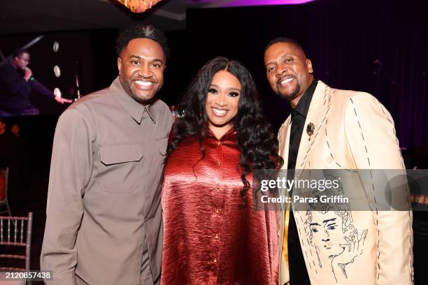 Jonathan Nelson, Kierra Sheard, and Donald Lawrence attend the 2024 BMI Trailblazers of Gospel Music Awards on March 28, 2024 at Flourish in Atlanta,...