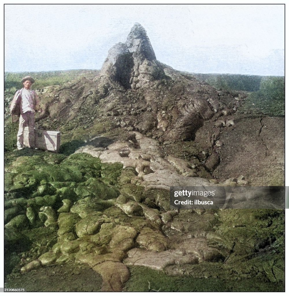 Antique black and white photograph: Giant's tombstone, Mauna Loa, Hawaii